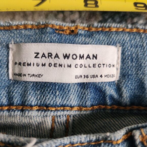 Zara Faux Pearl Embellished Skinny Jeans Size 4 Low Rise Ribbon Distressed Crop - Picture 12 of 13